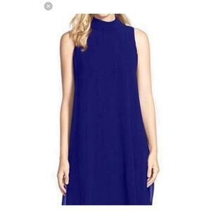 Vince Camuto Mock Neck Royal Blue Chiffon Trapeze Dress Size 8